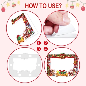 DIY Christmas photo frame props featuring Santa and reindeer with assembly instructions