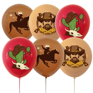 Western cowboy themed party latex balloons with horse, cactus and hat prints