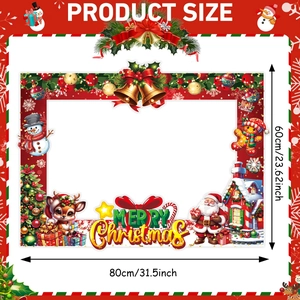Christmas party photo frame prop with cartoon icons and Merry Christmas text, size 80x60cm