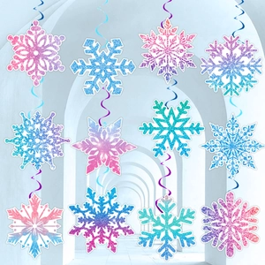 12Pcs Christmas Snowflake Hanging Swirl Decorations Glitter Gradient Paper Winter Wonderland Party Ceiling Streamer Ornaments