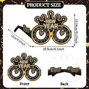2026 New Year Party Glasses with gold glitter crown and Roman numeral clock design