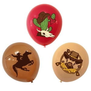 Western cowboy theme party balloon set with cactus and horse prints on 12-inch latex