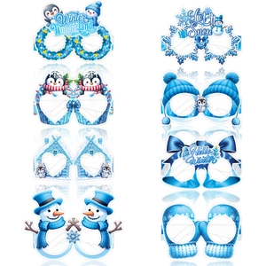 Set of 8 winter wonderland party glasses featuring snowmen, penguins and ice castles