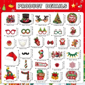 Size chart for 25 Christmas photo props including hats, glasses, and Reindeer antlers