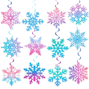 12-piece glitter snowflake hanging swirls in gradient colors for Christmas party decor