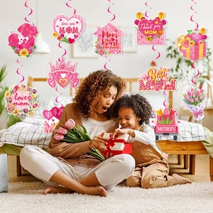Kit de décoration suspendue fête des mères avec spirales roses et cartes festives
