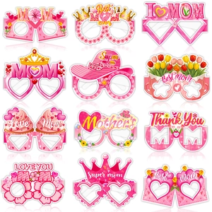 Lunettes de Fête Fête des Mères Accessoires Photo Booth en Papier Super Mom Best Mom Ever Cœur Floral Décorations de Fête Lunettes Rose Rouge