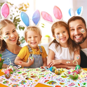 Easter party decoration set with colorful egg stickers and hanging eggs for family activities