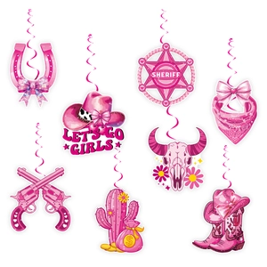 Rosa Western-Cowgirl-Partydekoration Set mit 8 Wirbeln und verschiedenen Motiven