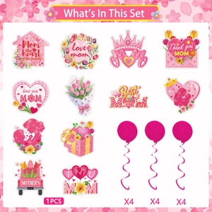 Kit de décoration de fête fête des mères avec spirales roses et cartes festives
