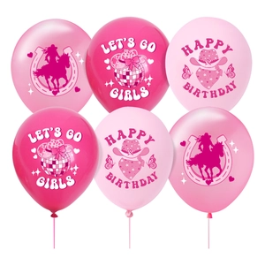 Ballons de Fête d'Anniversaire Western Cowboy Girl Roses en Latex Imprimés Ronds Motif Let's Go Girls Décoration