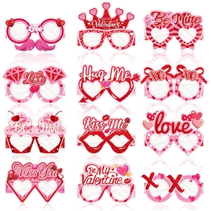 Valentine's Day Paper Glasses Photo Booth Props Romantic Heart Lip Crown Cupcake Design Eyewear Decor For Party Celebration