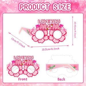 Lunettes en papier fête des mères roses avec fleurs et texte LOVE YOU MOM en trois vues