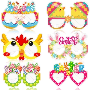 Lot de 6 lunettes de Pâques en papier avec motifs poussins, œufs et agneaux pour la fête