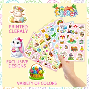 Easter stickers set featuring colorful rabbits, eggs and lambs for holiday gift decoration