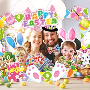 Set de accesorios para fotos de Pascua con marcos coloridos y orejas de conejo de papel