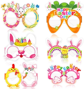 Lot de 6 lunettes de fête de Pâques en papier avec motifs lapin, œuf et poussin