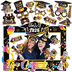 2026 Graduation Party Photo Booth Props Multicolor Congrats Grad White Cardstock Picture Frame Graduation Ceremony Decor