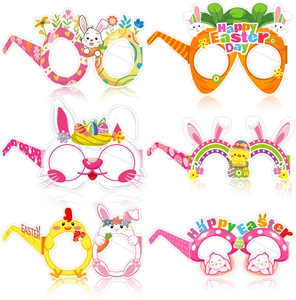 Lot de 6 lunettes de Pâques en papier avec motifs de lapins, œufs et poussins
