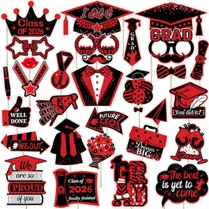 Class Of 2026 Graduation Season Photo Booth Props Glitter Cardstock Photo Props For Graduation Party Ceremony Decorations