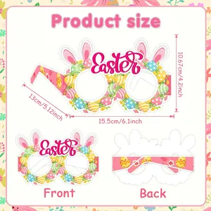 Lunettes de Pâques en papier avec oreilles de lapin et œufs, dimensions détaillées