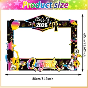 Class of 2026 graduation photo booth frame with rainbow accents and graduation symbols