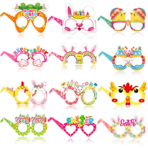 Lot Lunettes de Fête en Papier Pâques Dessin Animé Lapin Oeuf Poussin Lunettes en Carton pour Enfants Adultes Célébration