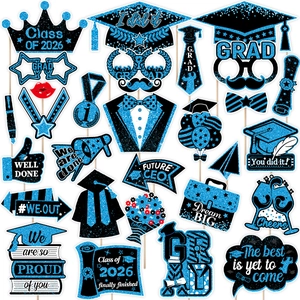 Graduation Photo Booth Props Class Of 2026 Party Decorations Glitter Cardstock Handheld Graduation Ceremony Prop Collection