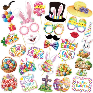 Colección de accesorios para fotos de Pascua con orejas de conejo y carteles