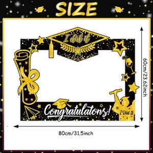 2026 Graduation party photo booth frame with black and gold glitter festive decorations