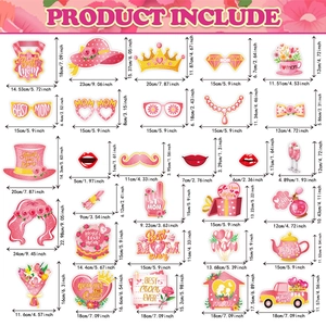 25-piece Mother's Day photo booth props set with vibrant party accessories and sizes