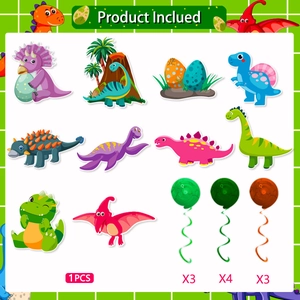 Cartoon dinosaur party decoration set with spiral hanging ornaments and stickers