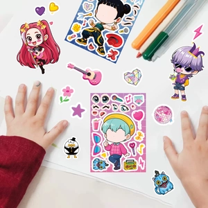 DIY Girl Party stickers set with cartoon characters, pets and musical instruments decoration