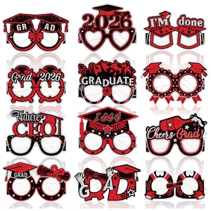 12-pack 2026 graduation party paper glasses props with glitter finish for photo booth fun