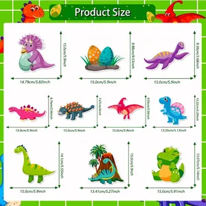 Detailed size chart for colorful dinosaur party hanging swirls and banners in CM and Inch