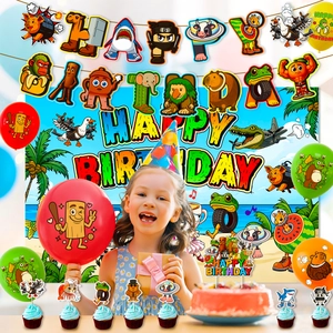 Kit déco d'anniversaire créatures mythiques avec bannière, ballons et fond de scène