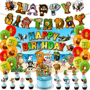 Décoration de Fête d'Anniversaire Animaux de Dessin Animé Toile de Fond Bannière Ballons en Latex Décoration de Gâteau