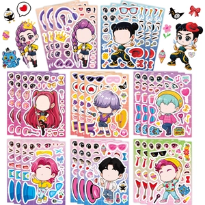 Cartoon girl group DIY dress-up sticker set with various Q-version characters and accessories