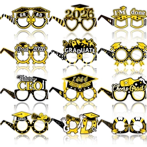 Graduation Party Decorative Eyeglasses Black Gold Glitter 2026 Grad Photo Booth Props Paper Eyewear For Graduation Ceremony