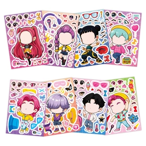 Detailed set of eight DIY girl group stickers with various outfits and accessories