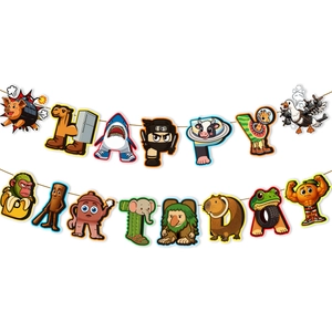 Banderole d'anniversaire animaux avec lettres créatives en forme de personnages animés