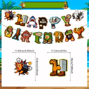 Kit de bannières d'anniversaire animaux avec détails des dimensions des lettres cartoon