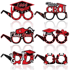 Set of 6 glittery graduation party paper glasses including I Did It and Future CEO styles