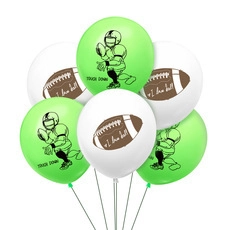Detail of football party balloons with Touch Down silhouettes and I love ball patterns