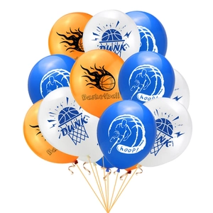 Basketball theme party balloons set featuring orange blue and white colors for boys birthday