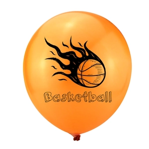 Orange basketball latex balloon with black flame print for sports party decorations