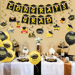 2026 graduation party decor kit with gold and black congrats grad banner and balloons