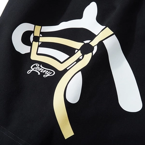 Short en coton noir pour hommes avec imprimé cheval abstrait et lettrage Genny