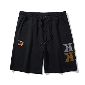Men Plus Size Hip Hop Cotton Sweat Shorts With Dog Embroidery And Rhinestone Letter Print Loose Casual Sports Shorts