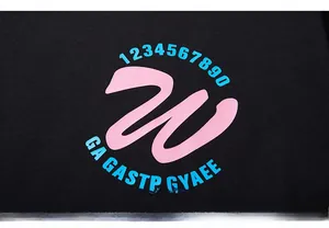 Macro detail of high-quality screen printing on black cotton fabric showing texture
